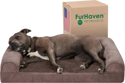 Vista 39 de Furhaven - Cama ortopédica para perros, estilo sofá, acolchada, con funda extraíble y lavable, marrón tostado, tamaño jumbo (XL)
