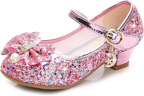 Walofou Zapatos de vestir para niñas de flores, zapatos de tacón para fiesta de boda, zapatos planos de princesa Mary Jane para niños pequeños