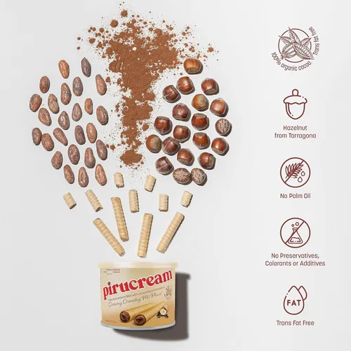 Vista 3 de Pirucream Oblea enrollada rellena de crema. Relleno de chocolate y avellana. Chocolate premium. 10.59 oz. Paquete de 8