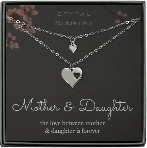 Juego de madre-hija, collares de recorte de corazón, 2 collares de plata de ley para regalo del Día de la madre