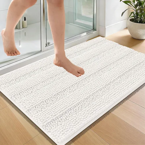 Vista 160 de OLANLY Alfombras de Baño Gruesas de 47 x 20 pulgadas, Extra Suaves Absorbentes de Chenilla a Rayas, Respaldo de Goma, Lavables y Secables a Máquina