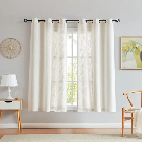 Central Park Cortinas de Granja con Rayas Beige y Blancas Semi-Transparentes Mezcla de Rayón Textura de Lino Pesado Panel de Cortina para Ventana 6