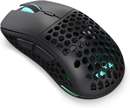 Vista 4 de PWNAGE Ultra Custom Wireless Symm 1 Gen 2.0 - Mouse negro ultra ligero con diseño de panal de abeja 3370 Sensor - Patines PTFE - 6 botones