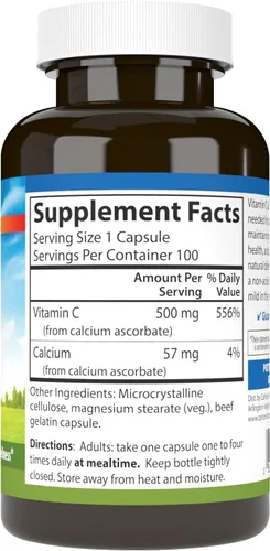 Vista 2 de Carlson - Mild-C, 500 mg, vitamina C tamponada, apoyo inmunológico y bienestar óptimo, antioxidante, 100 cápsulas