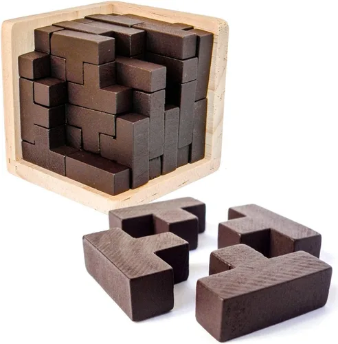 Rompecabezas de madera para el cerebro de madera, rompecabezas de madera en forma de T, geométrico, intelectual, rompecabezas de cubo de lógica,