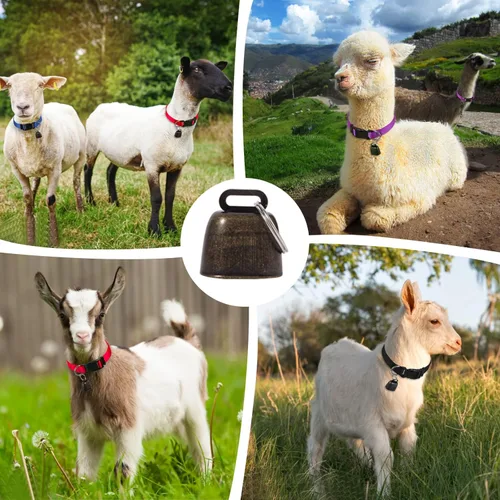 Vista 7 de Juego de 4 collares de cabra con campana, collar de nailon ajustable y campanas de cobre para pastoreo, animales de granja, antipérdida
