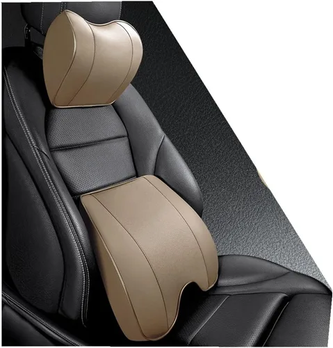Vista 2 de Almohada lumbar de espuma viscoelástica y piel sintética – Almohada de apoyo de espalda media/baja del coche – Adecuado para asientos de coche