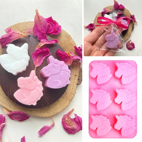 Vista 8 de Molde de silicona de unicornio para crayones de caballo, molde de silicona para bombas de baño de unicornio, moldes para jabón, dulces, chocolate