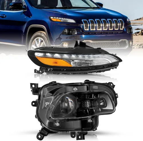 Vista 13 de JSBOYAT Compatible con 2014-2018 Jeep Cherokee Luz LED DRL de estacionamiento Señal de giro estilo OE Faros LED DRL cromados para parachoques Señal