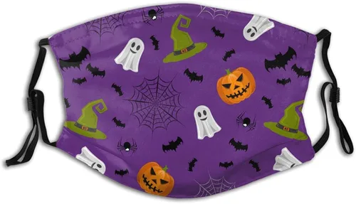 Máscara reutilizable y transpirable con patrón de calabaza de Halloween ajustable elástico para las orejas, máscaras faciales para mujeres y hombres