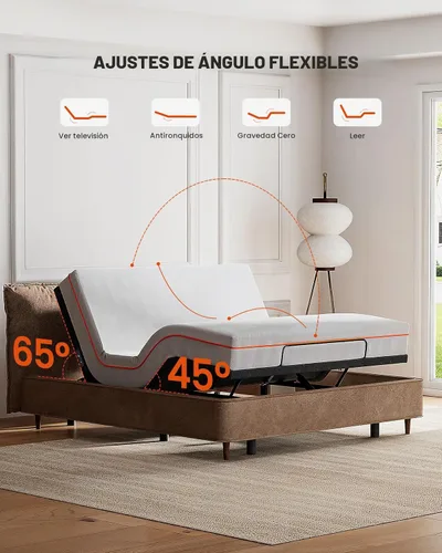 Vista 2 de Marco de cama ajustable Amada tamaño Queen con masaje, inclinación de la cabecera y los pies, control remoto inalámbrico, 4 puertos USB