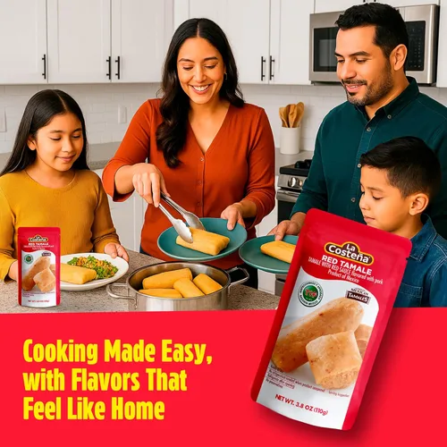 Vista 3 de La Costeña Tamales Rojos Sabor de cerdo Apto para microondas No requiere refrigeración, 3.8 onzas (paquete de 12)