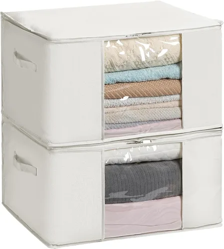 TYEERS Bolsas de almacenamiento grandes con cremallera y ventana transparente, contenedores de almacenamiento de tela mezclada de algodón para ropa
