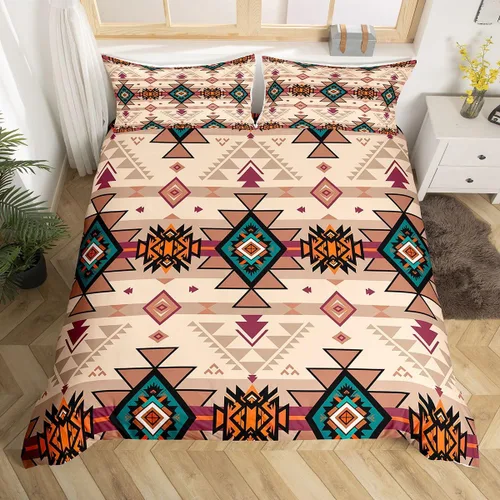 Vista 54 de Erosebridal Juego de funda de edredón estilo bohemio occidental tamaño individual, diseño de vaca atrapasueños del suroeste, juego de ropa de cama