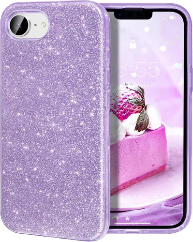 MILPROX Compatible con iPhone 16E, Fundas de Gel de Goma con Purpurina Brillante Reluciente de 3 Capas Resistente a Golpes Cubierta Protectora con