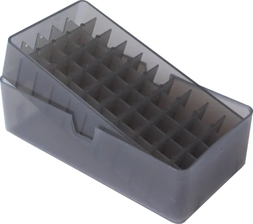 MTM Caja de munición para pistola redonda 50 deslizantes 38/357 Cal (ahumado transparente)