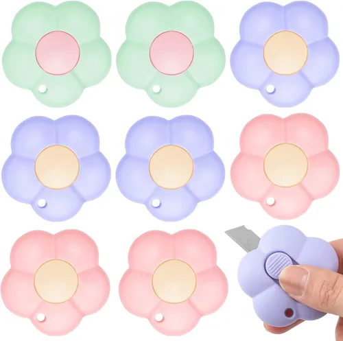 Honoson 8 piezas de mini cuchillos utilitarios con forma de nube y flor, cortador retráctil para abrecartas de papel, sobre de cartón, cortador