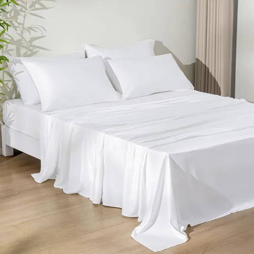 Vista 15 de PHF Juego de sábanas de 6 piezas, 100% rayón derivado de bambú, tamaño Queen, sábanas refrescantes para personas que duermen con calor, banda