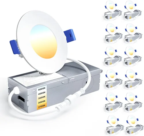 Vista 16 de Ensenior - Paquete de 12 luces LED empotrables de techo de 4 pulgadas, regulables, 6000K Blanco Claro, 750 lm, 9 W, 120 V, luz de oblea sin carcasa