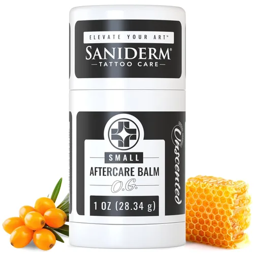 Saniderm Original Tattoo Aftercare Balm – Pequeño (1.0 oz) – Sin petróleo – Hidratante natural para tatuajes sin fragancia, hecho con manteca de
