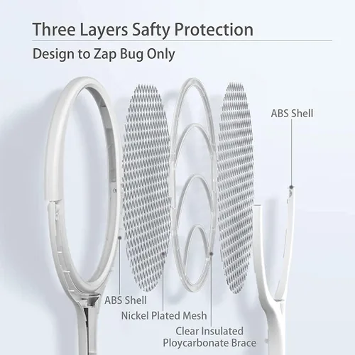 Vista 3 de Raqueta eléctrica matamoscas mosquitos, mosquitos, avispas matamoscas USB tipo C recargable eléctrico matamoscas raqueta matamoscas moscas