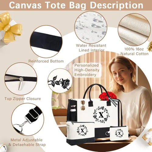 Vista 78 de Monogram - Bolsas de lona personalizadas con iniciales para mujer, bordado de doble cara, bolsas de playa, regalos para mujeres
