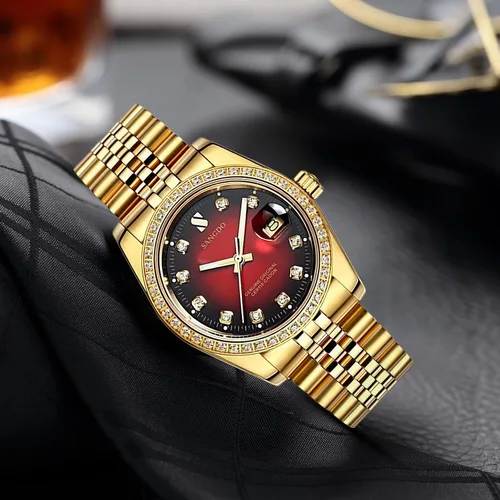 Vista 6 de Relojes automáticos de lujo para hombre, reloj automático de viento automático, con ventana de calendario inoxidable, resistente al agua, reloj