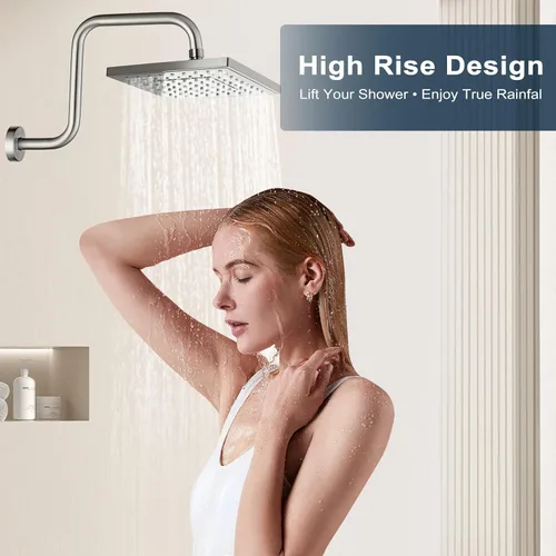 Vista 8 de BRIGHT SHOWERS Brazo de extensión de cabezal de ducha de 33 cm con brida en forma de "S" elevador de alto alcance, brazo largo de tubo de ducha