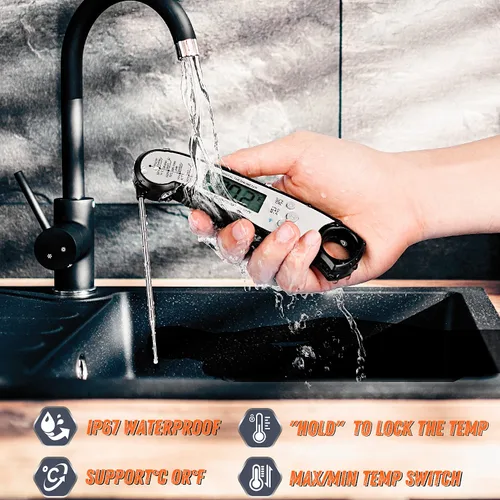 Vista 5 de Termómetro digital para carne, termómetro impermeable de lectura instantánea para alimentos para cocinar y asar a la parrilla, accesorios de cocina