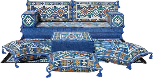 Vista 33 de arabicsofa Sofá Tradicional Árabe para Piso – Juego de Cojines Modulares para Sala de Estar Azul