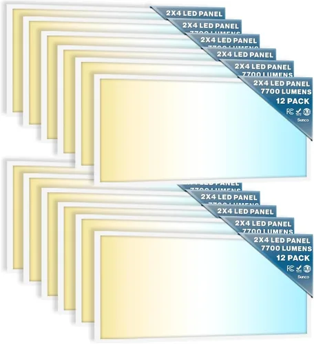 Vista 10 de Sunco - Paquete de 12 luces LED de panel plano de 1x2, CCT doble seleccionable 3500K/4000K/5000K y potencia seleccionable 16W/18W/20W, 2000 LM
