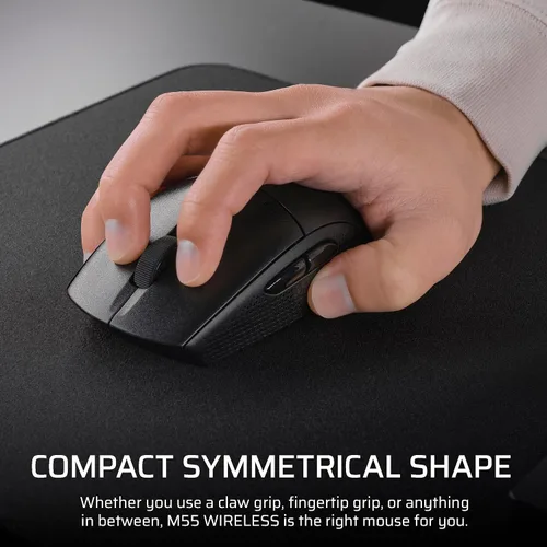 Vista 3 de Corsair M55 Mouse inalámbrico ligero para juegos FPS - 2.4 GHz y Bluetooth - 24,000 DPI - Batería de larga duración - Seis botones programables