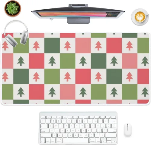Cute Christmas Checkerboard Mouse Pad Large Gaming Keyboard with Non-Slip Rubber Base Smooth Face Mouse Pad for Gaming Large Desk Mat Men Room