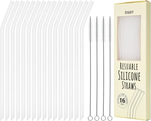 Vista 8 de Pajitas reutilizables de silicona transparente, 8 popotes flexibles largos con 2 cepillos de limpieza para vasos Yeti/Rtic/Ozark de 20 y 30 onzas