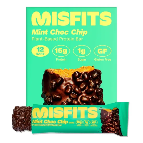 Vista 9 de Misfits - Paquete de variedad de barras de proteínas Barras nutricionales - 14-15g de proteína, 1g de azúcar, a base de plantas, bajas