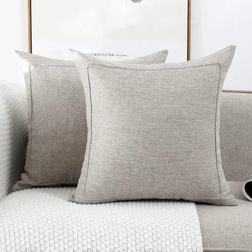 Vista 21 de Jepeak - Juego de 2 fundas de almohada de lino de arpillera de 16x16 pulgadas, fundas decorativas estilo casa de campo rústicas, neutras, cuadradas