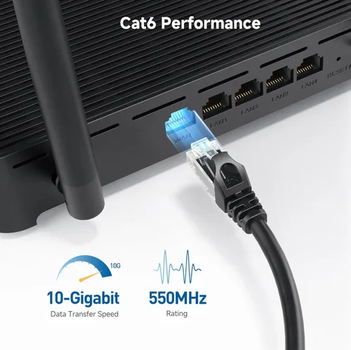 Vista 3 de Cable Matters - Cable Ethernet Cat 6 sin enganches corto de 10 Gbps - 1 pie, cable Cat 6, cable Cat6, cable Ethernet, negro