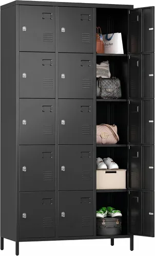 SUPEER Casillero de Almacenamiento de Metal con 9 Puertas y 27 Ganchos, Casilleros de Metal para Empleados con Cerradura para Escuela, Garaje,