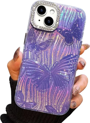 Vista 53 de I-MGAE-IN-AR - Funda diseñada para iPhone 12 y 12 Pro, diseño de mariposa plateada brillante, funda protectora de poliuretano termoplástico, suave
