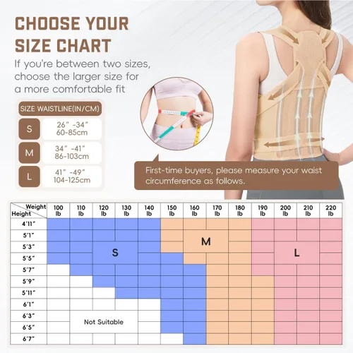 Vista 7 de Corrector de postura de espalda para mujeres y hombres, enderezador de hombro ajustable con soporte completo de espalda, alivio para dolor
