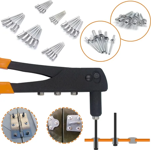 Vista 3 de ISPINNER Kit surtido de remaches ciegos de aluminio de 225 piezas con herramienta de remache manual resistente, 6 tamaños de remaches