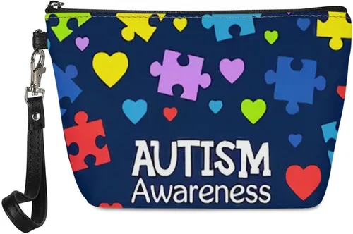 Vista 39 de Howilath Abstract Art Cat Cosmetic Pouch for Women PU Leather Toiletry Storage Bag Trapezoid Makeup Bags with Wrist Strap