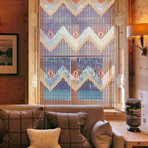 Vista 2 de ANMINY Cortina de madera natural con cuentas de bambú para colgar, divisor decorativo hecho a mano para puerta, panel de pared, persianas