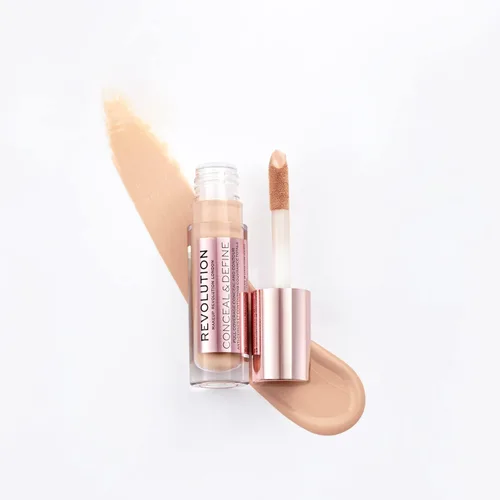 Vista 3 de Revolution, Conceal & Define Corrector, cobertura completa y ligero, acabado mate de larga duración, vegano y libre de crueldad, tonos de piel C7
