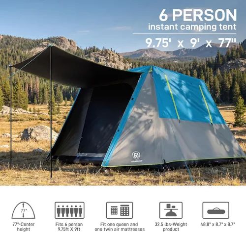 Vista 2 de EVER ADVANCED Blackout 6 Person Camping Tent, Instant Cabin Tent for Family with Vestibule and Large Mesh Windows, 60s Easy Setup, Double Layer