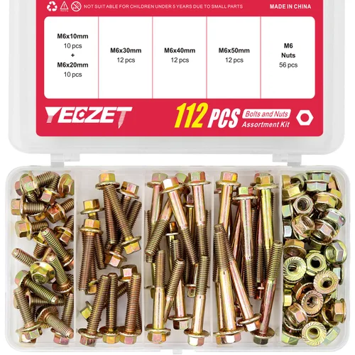 YEEZET M6 x 0.394 in 0.787 in 1.181 in 1.575 in 1.969 in Kit de tornillos y tuercas de cabeza hexagonal con bridas Grado 8.8 Acero de aleación Brida
