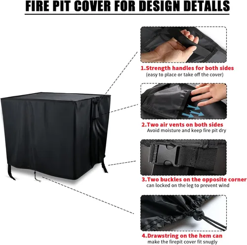 Vista 2 de Cubierta rectangular para hoguera de 42 pulgadas, cubierta de mesa para fogata de gas propano, cubierta de mesa impermeable para exteriores, 42 x 24