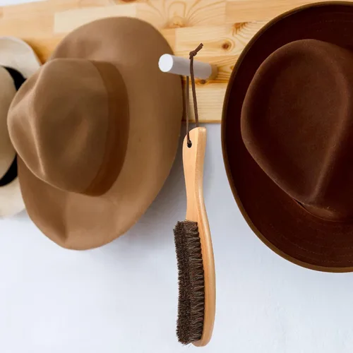 Vista 6 de Juego de 2 cepillos para sombreros y esponjas de limpieza, pelo de caballo, sombrero de madera, cepillo de esponja limpia, cepillo de fieltro, kit