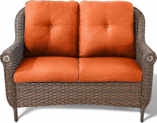 Vista 6 de Sofá de mimbre para patio, sofá de mimbre para exteriores, resistente para todo tipo de clima, sofás para 2 personas con respaldo alto y cómodos