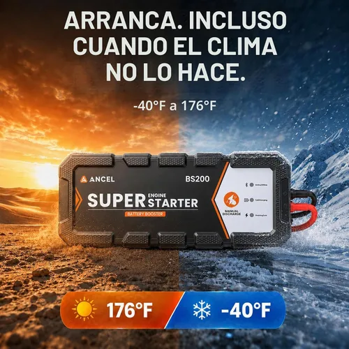 Vista 7 de ANCEL BS200 Smart Jump Starter System, conectado debajo del capó Negro brillante